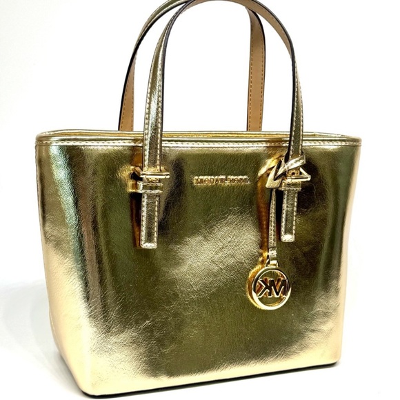 Michael Kors XS Jet Set Travel Top Zip Tote Bag Pale Gold - Picture 1 of 9